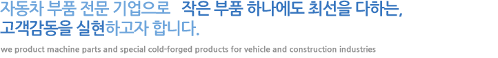 자동차 부품 전문 기업으로   작은 부품 하나에도 최선을 다하는, 
고객감동을 실현하고자 합니다.